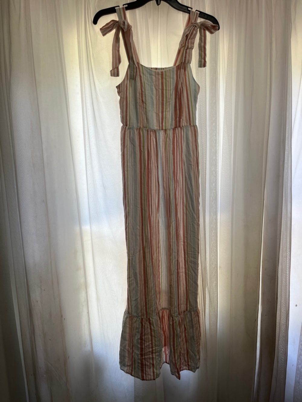 Tie-Shoulder Striped Maxi Dress cottage women’s xsmall summer country cool women